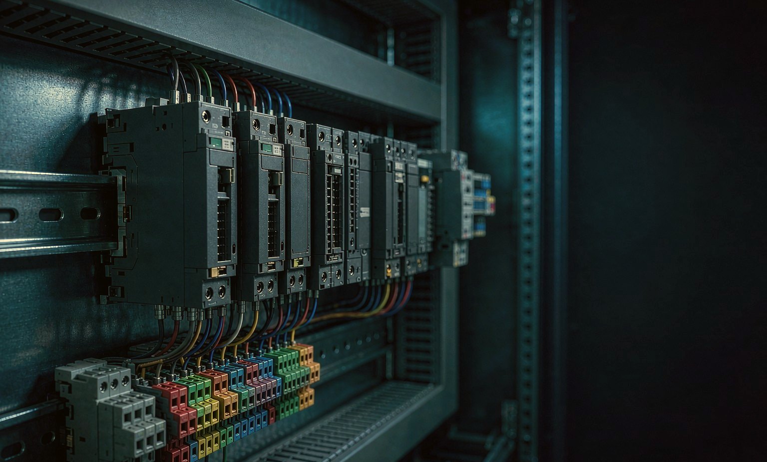 工业自动化控制柜内的 PLC 控制模块